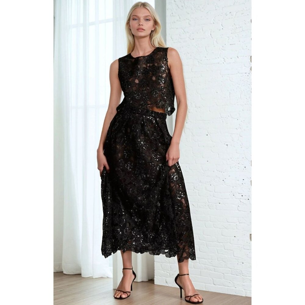 Anthropologie Eva Franco Embroidered Lace Black Maxi Skirt